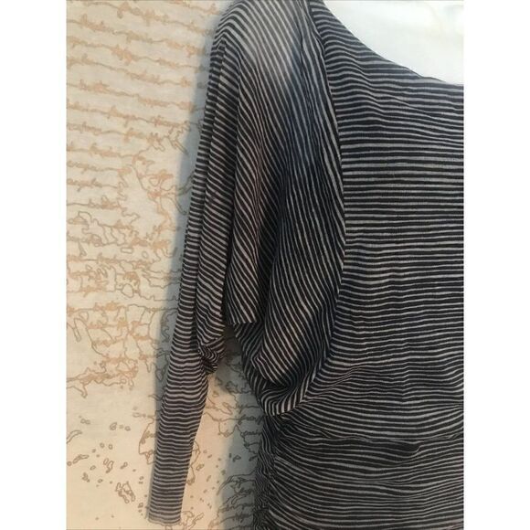 Women's Weston Wear Black Grey Striped Ruched Midi Dress sz Small.   Z - Picture 2 of 10